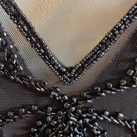 Pisarro Nights Beaded Mesh Column Gown in Slate Gray - Size 10 - Picture 7 of 16